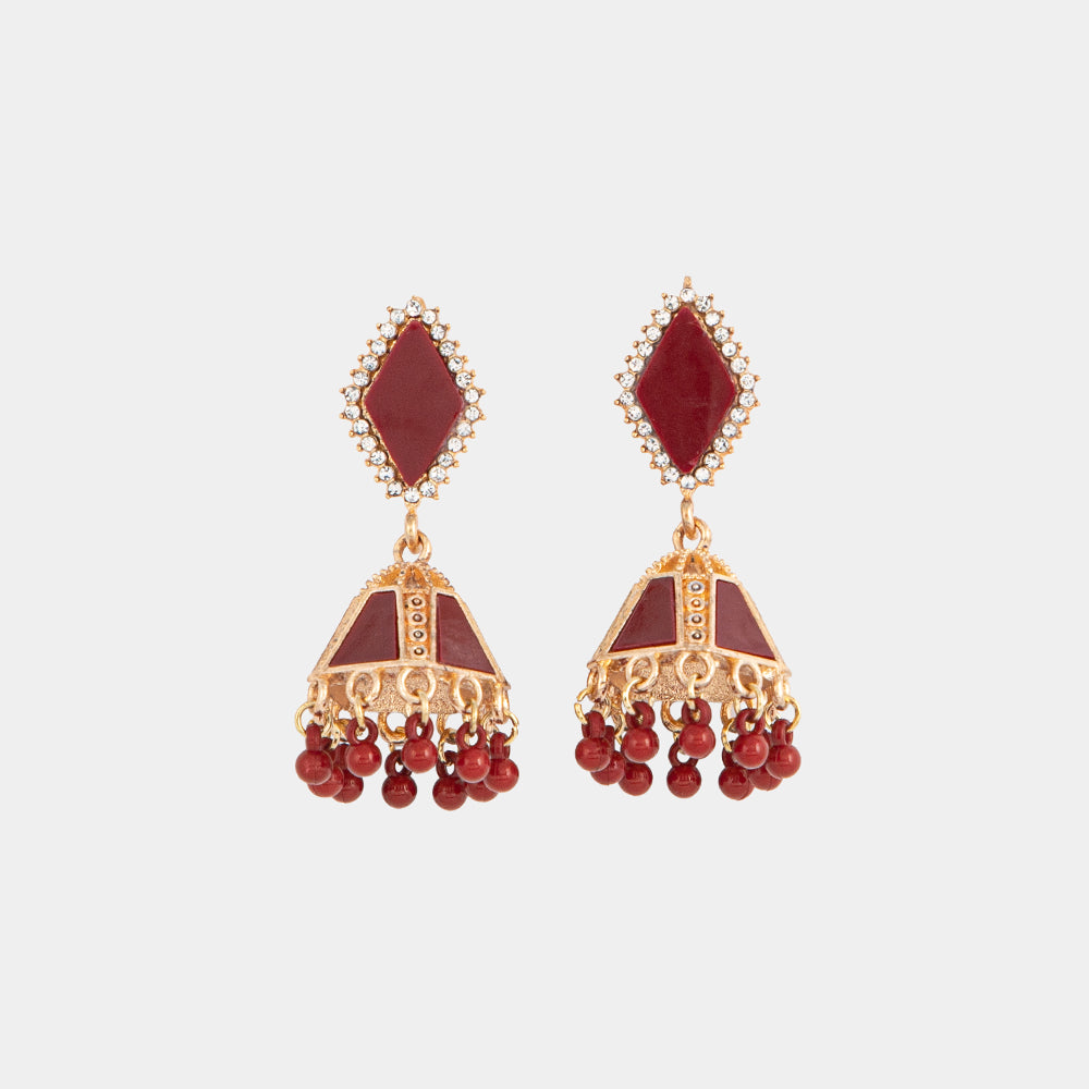 red and gold jhumka earrings – Red and Gold Jhumka Earrings | Lemis Pakistan