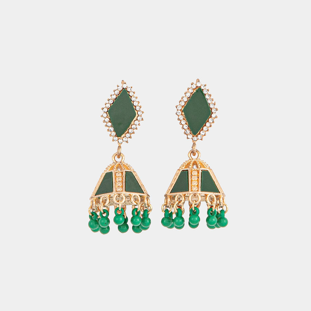 green and gold jhumka earrings – Green and Gold Jhumka Earrings | Lemis Pakistan
