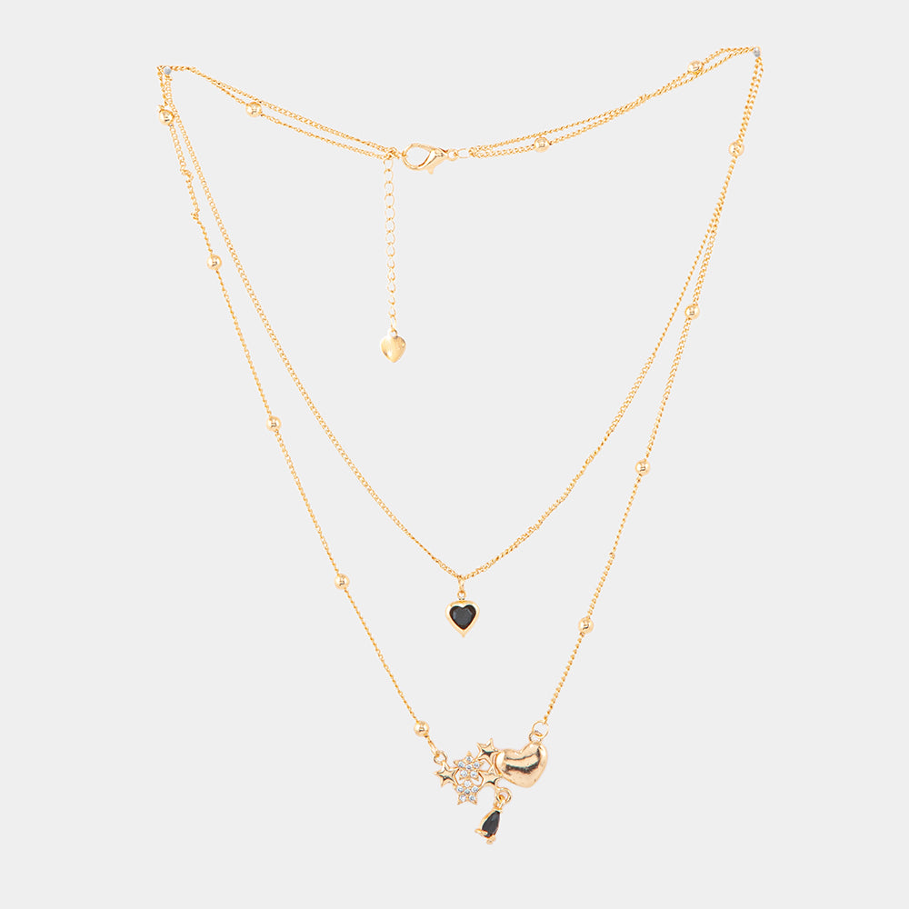heart and flower layered necklace – Heart and Flower Layered Necklace | Lemis Pakistan