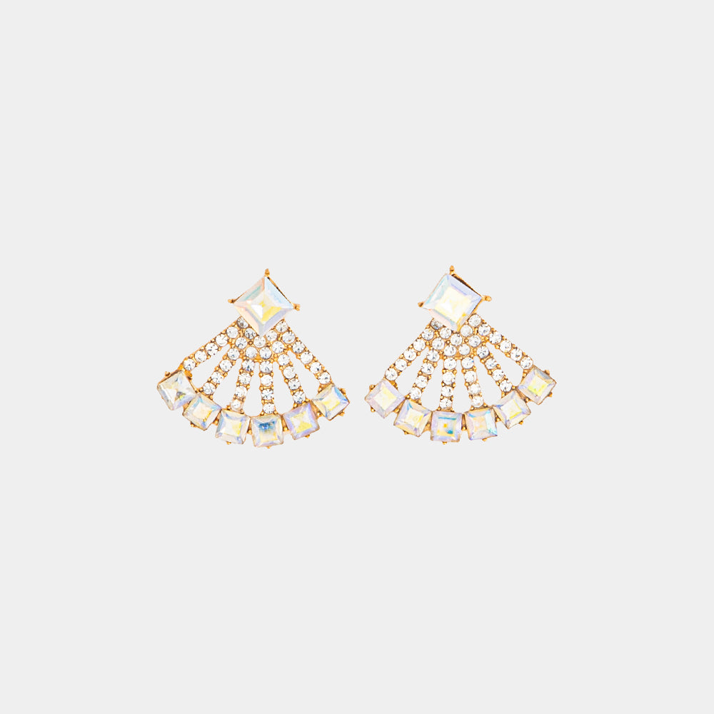 iridescent crystal fan earrings – Iridescent Crystal Fan Earrings | Lemis Pakistan