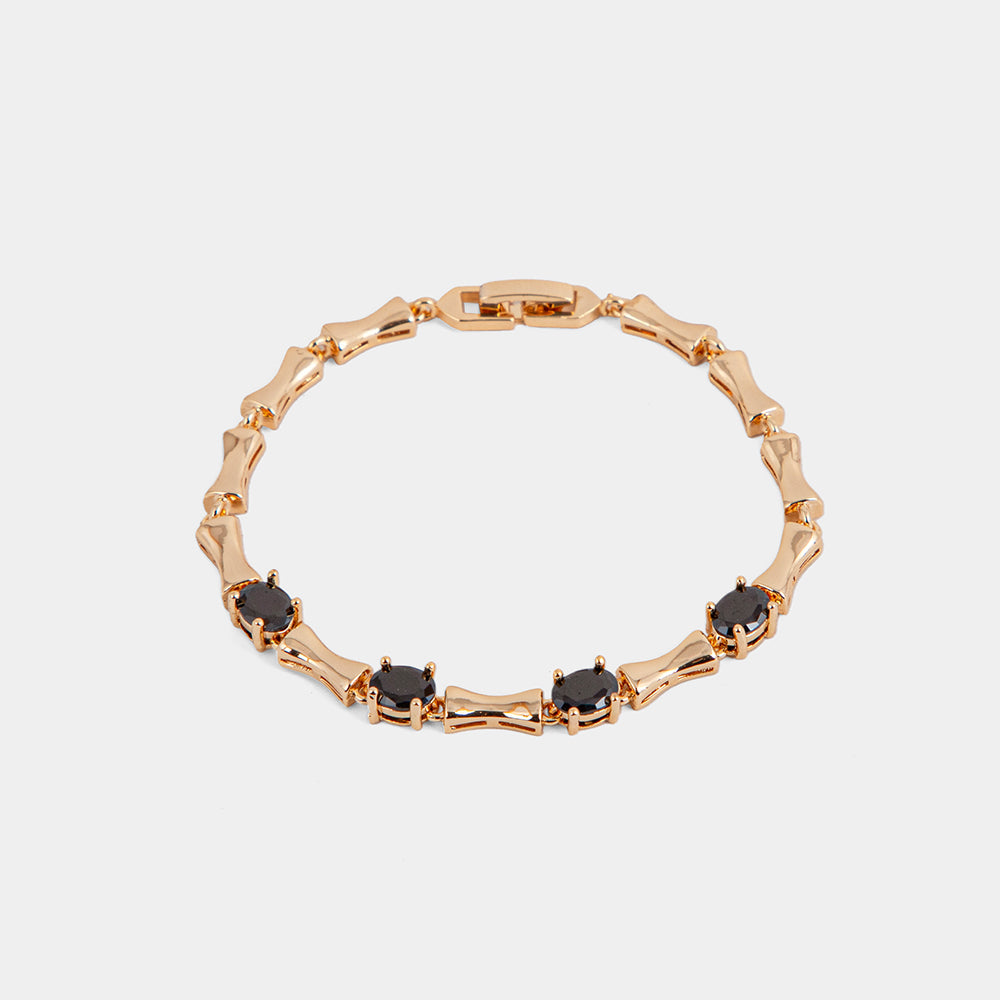 gold tone bamboo bracelet with black crystals – Gold-Tone Bamboo Bracelet with Black Crystals | Lemis Pakistan